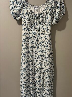 Mimi Chica White Maxi Dress with Blue Floral Print